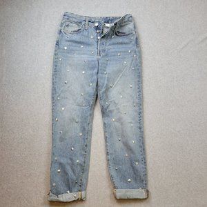 H&M &Denim Vintage Fit High Waist Jeans Womens 27 Studded Light Wash Button Fly